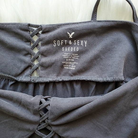 AEO Gray Soft Sexy Sueded Lattice Babydoll Tank - Picture 3 of 4